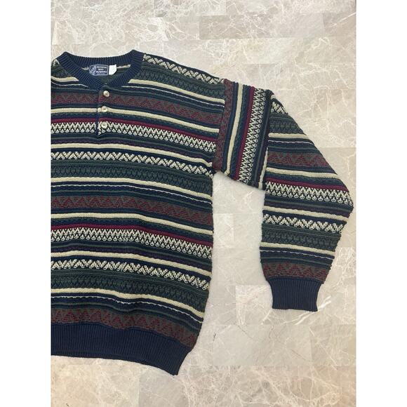 Peconic Bay Traders Sweater Men's L Multicolor Striped Long Sleeve Ribbed - Picture 3 of 11